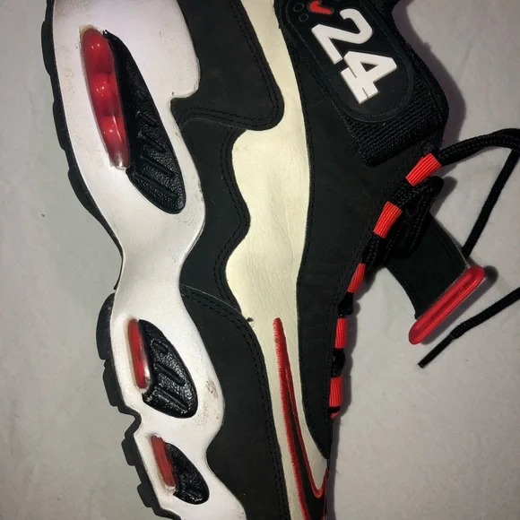 Black and White Athletic Sneakers with Red Accents